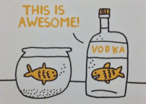 ikan, kartun, vodka, alkohol, minuman keras